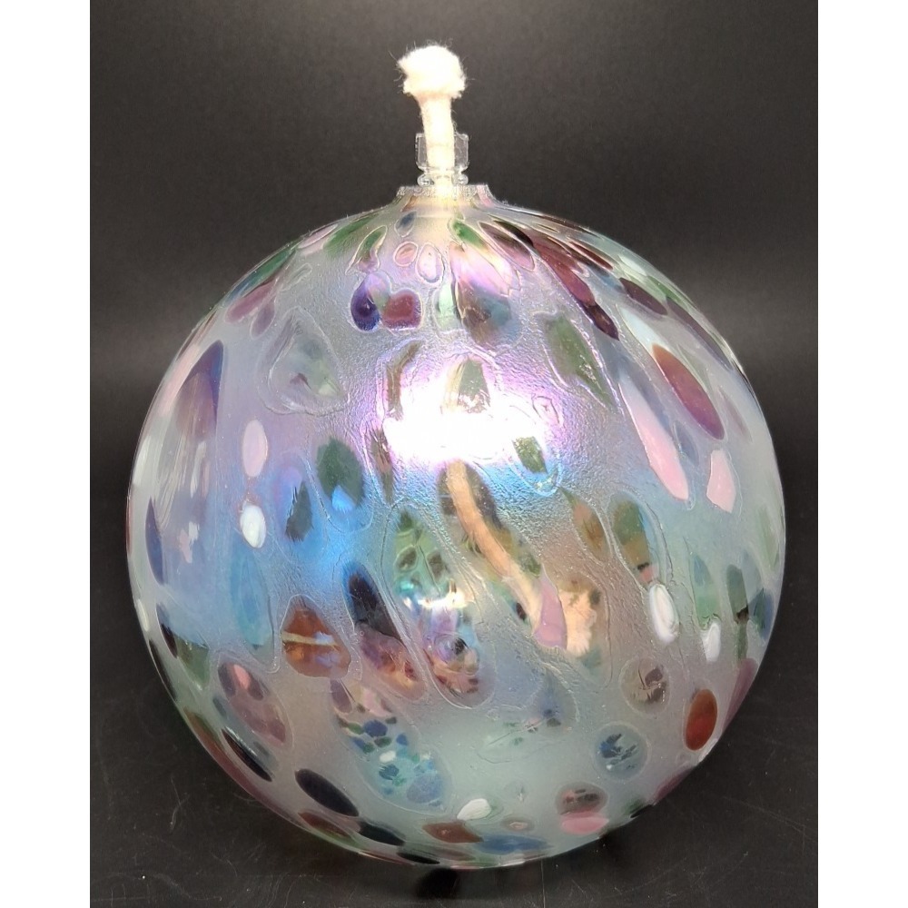 Mount Saint Helen's Hand Blown Glass Confetti Oil Lamp 5" tall 5.5" Diam. 3.5"